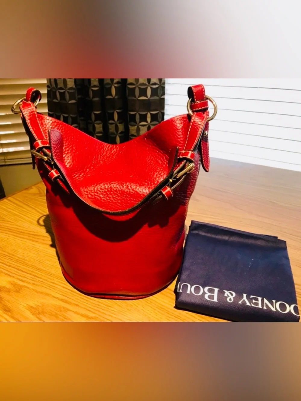 Dooney & Bourke Red Pebbled Leather Bucket Shoulder Bag EUC - Picture 8 of 13